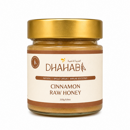Cinnamon raw honey in a premium glass jar